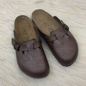 Birkenstock 10 Brown Leather Slip On Clogs Shoes